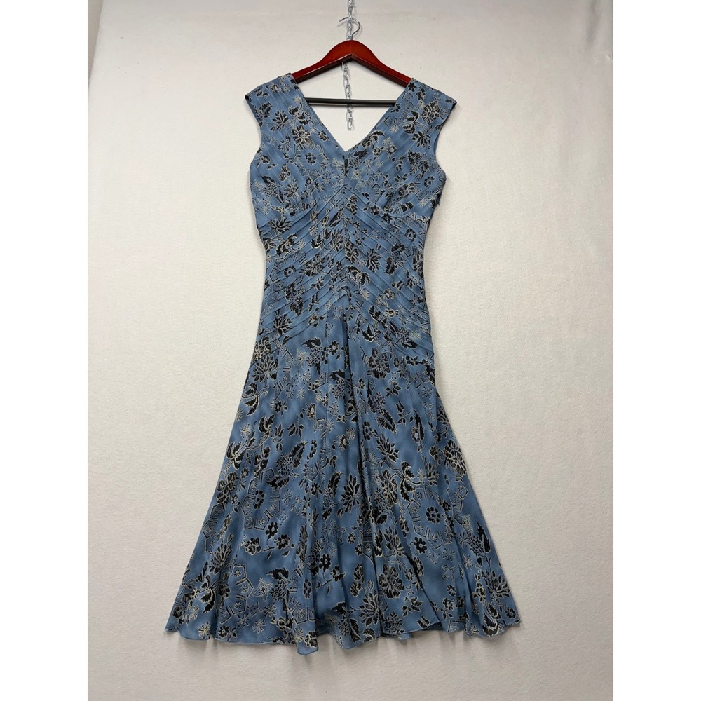 Jones New York Collection Dress Women 12 B Silk Floral V-Neck Midi Y2K Pleated
